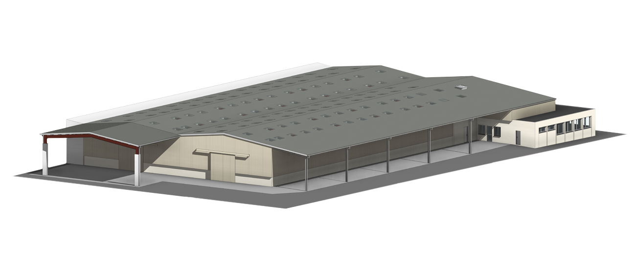 Dessin de maquette numérique d'un bâtiment industriel