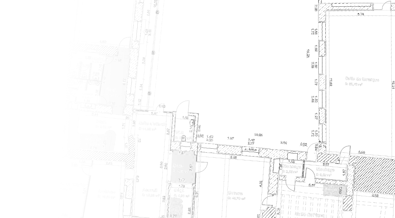 Plan 2D d'une salle de musique communale avant rénovation